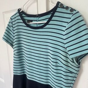 Talbots Navy Aqua Blue Striped Ribbed Knit A Line Flared Dress